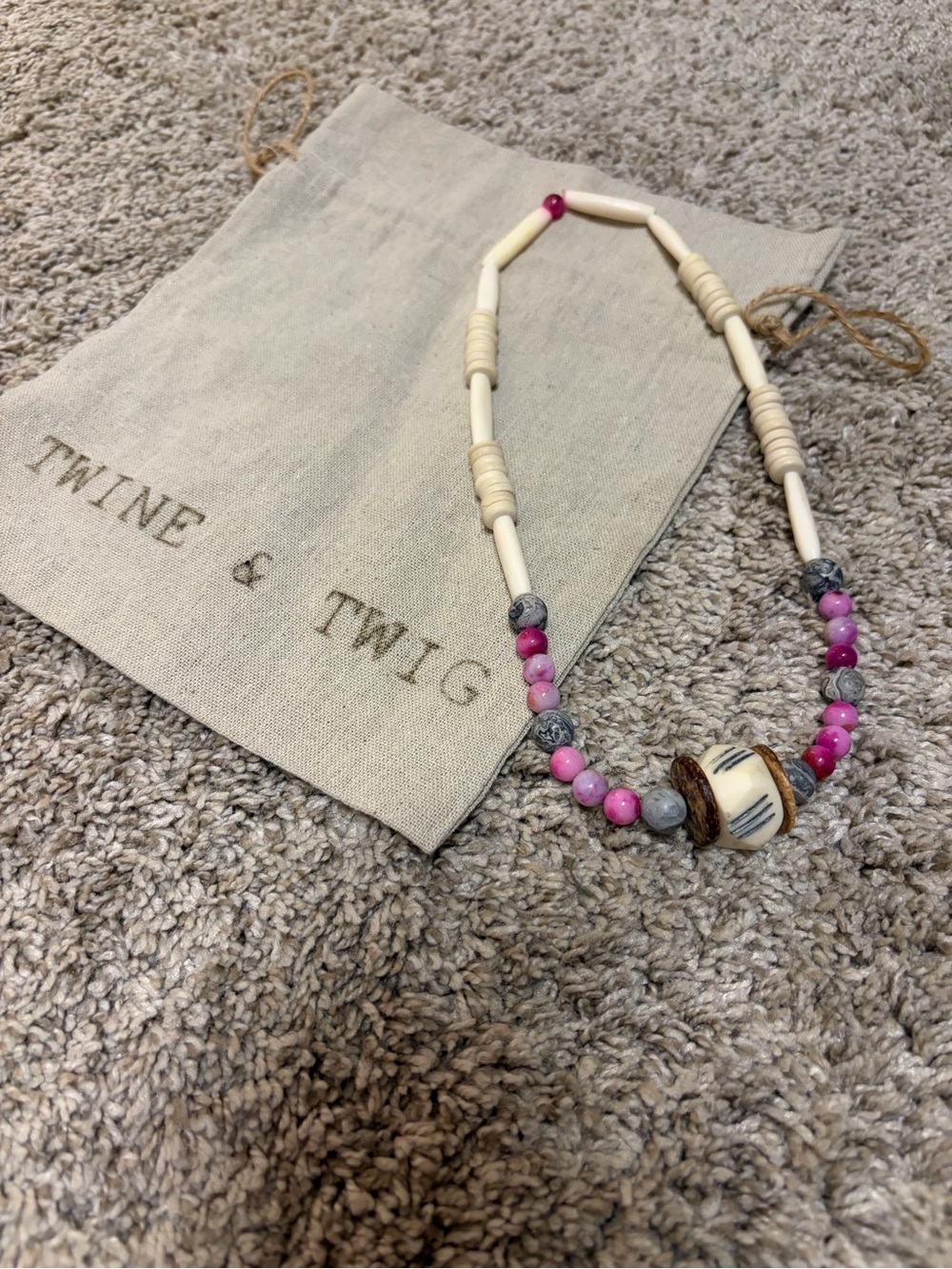 Twine & Twig Pink and Ivory Beaded Statement Necklace
